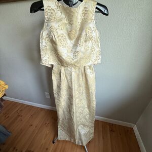 Vintage 1960s Brocade Union Made Formal Prom Party Cocktail Dress Maxi Size XS/S
